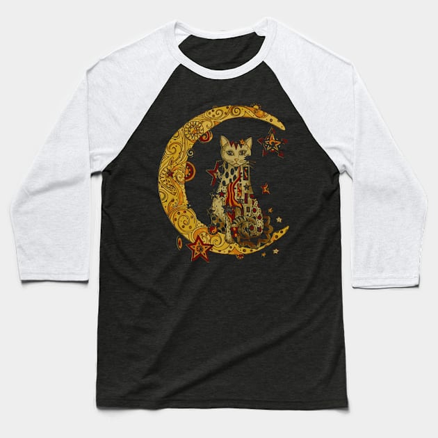 cat and moon Baseball T-Shirt by Xonmau